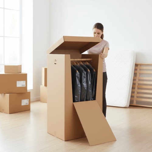 Kleiderbox mit Stange wird geöffnet